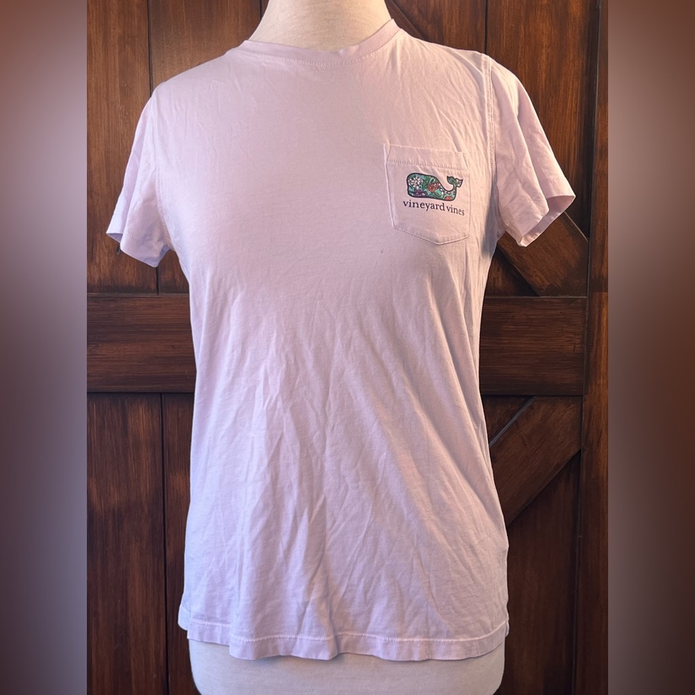 Vineyard Vines Light Lavender Cotton Knit Pocket Tee Whale Print Women's Small